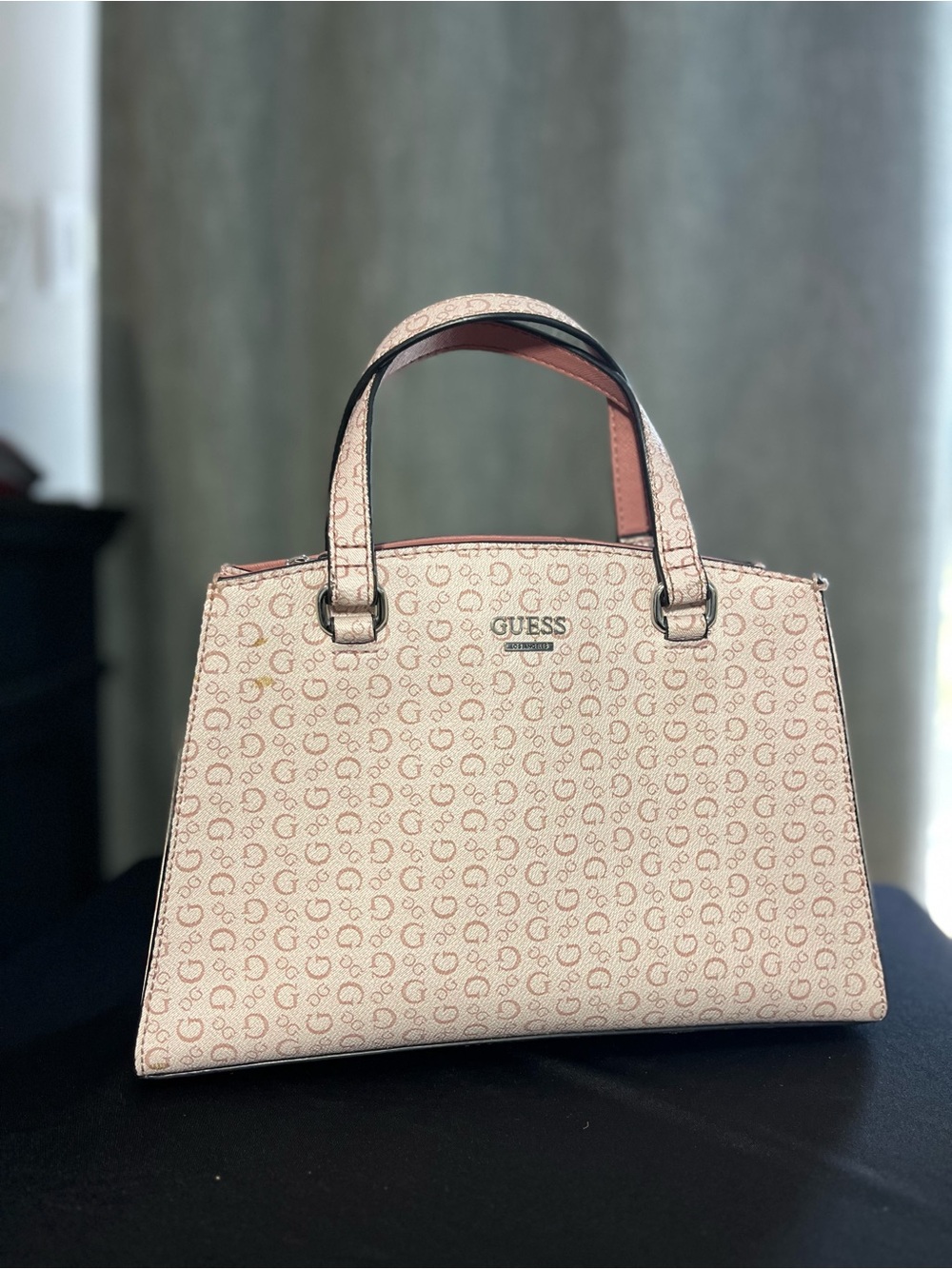 GUESS Pink Monogram Satchel with Dual Top Handles